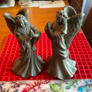 VINTAGE PEWTER ANGELS CANDLE HOLDERS